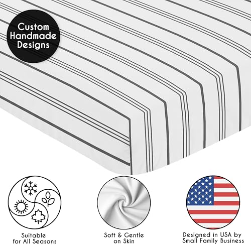 Image of Sweet Jojo Designs Fitted Baby Crib Sheets (Grey and White Striped) for Boys or Girls, Infant Nursery, Toddler Room - Standard Size (Gender Neutral, Classic Stripes, Modern, Geometric, Unisex, Gray)