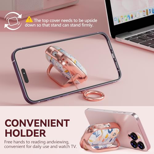 Image of Inesore for AirPods Pro 3 Case Cover 2025 with Lock-Blue Flower | Two-Piece Design,with Gold Keychain & Clean Pen, As Phone Stand,Support Wireless Charging,Cute Luxury Case for Women Girly