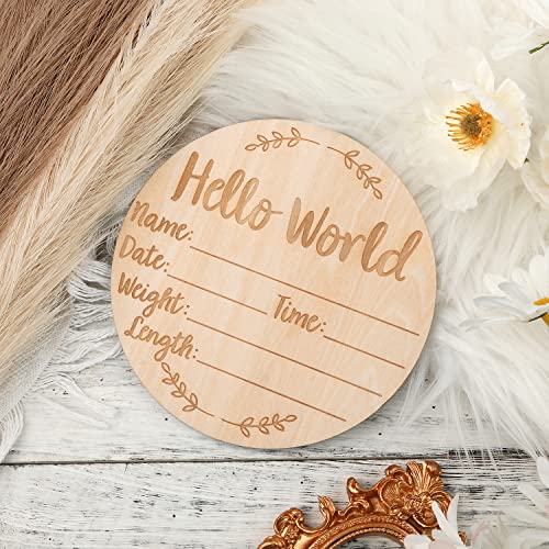 Wooden Baby Announcement Sign, 5.9 Inch Round New Baby Sign Hello World Newborn Welcome Sign For Hospital Photo Prop Baby Shower New Parents (Style 2) #TOP3