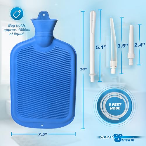 Image of Cleanstream Deluxe Shower Enema Kit for Men, Women. Large Bag Capacity, Adjustable Control Valve, 5Ft Hose with 3 Unique Tips, Easy to Use. 13 Pieces, 1 Set, Blue.