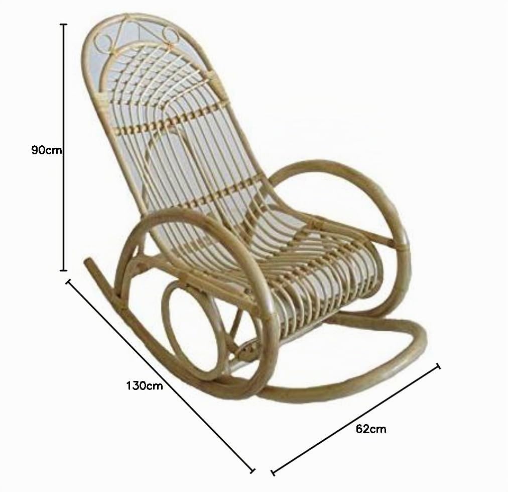 Sedia Poltrona a Dondolo in Rattan Vimini Naturale 62x130x100 cm