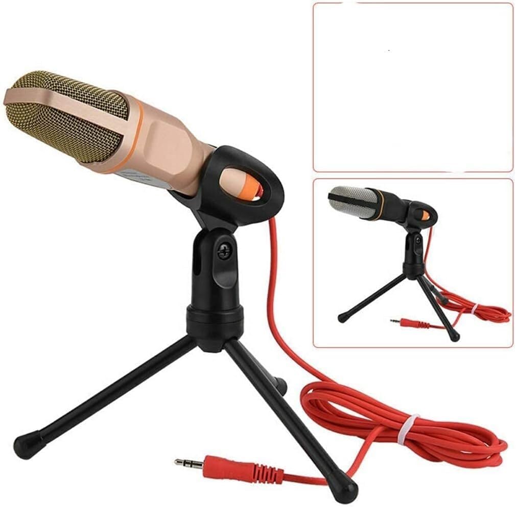 Computer Video Voice Microphone with Stand Mobile Phone Live Microphone Singing Wired Condenser Microphone (Color : Gold)