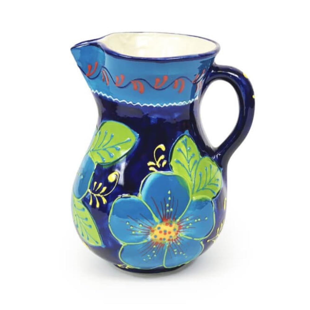 Verano Spanish Ceramics Blue Flower Classic Spanish Hand Painted Decorative Floral Pattern Vase Serving Jug - 2L