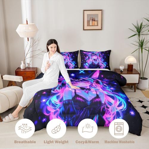 Image of Erosebridal 3D Mushroom Girls Bedding Sets King - Japanese Modern Fashion Comforter Set for Kids Adults Abstract Graffiti Duvet Insert Watercolor Aesthetic Quilt