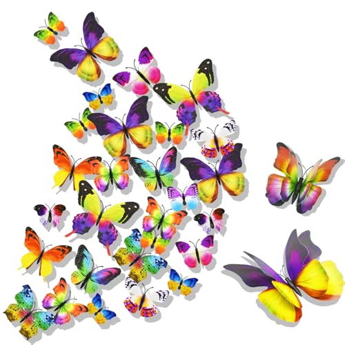 3D Papillon Stickers Muraux pour décoration 24PCS de Maison Autocollants Muraux de Papillons 3D Sticker Mural bricolage papillon amovible Réutilisable Pour chambre...