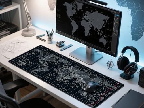 Anpollo Gaming Mouse Pad (900x400x3mm) Extended Mouse Mat Large Non-Slip Desk Pad with Precision Locked Edges Comfortable Keyboard Mat Suitable for Office Gamer Home - Black World Map - Image 4