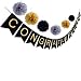 CONGRATULATIONS Banner Sign For Graduation Party Supplies Decoration Kit,With Tissue Paper Pom Poms(Black Gold Gray)