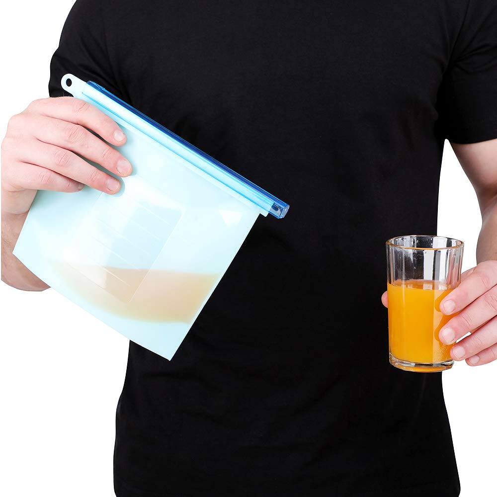 Bolsa de almacenamiento de alimentos de silicona, a prueba de fugas, sin olor, resistente a las manchas, juego de 2 unidades (1 mediano + 1 grande)