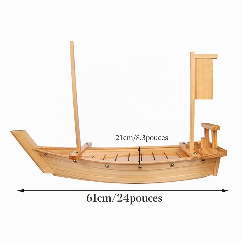 Plateau de service en bois pour sushi, Plateau à sushi de 61 cm / 24 pouces pour restaurant ou maison, Grand plateau à sushi pour restaurant (61cm / 24inch)