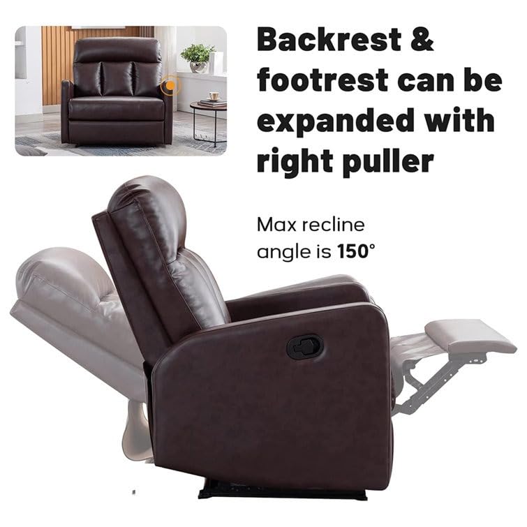 Image of Torque - James 1 Seater Leatherette Manual Recliner | Recliner Sofa /Chair for Living Room, Bedroom, Office (Brown) | 1 Year Warranty