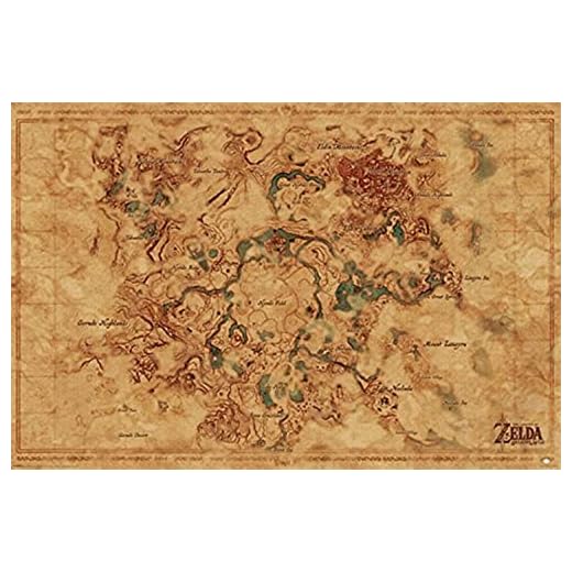 Pyramid America Zelda Breath of the Wild Hyrule karta videospel cool väggdekor konsttryck affisch 60 x 90
