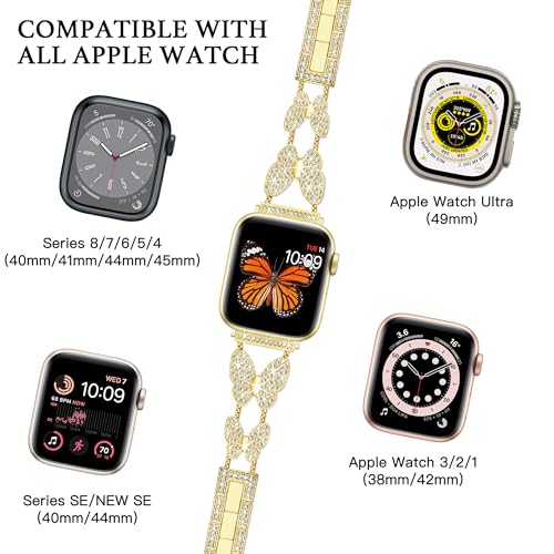 Image of Butterfly Band for Apple Watch Bands 40mm 41mm 42mm for Women Gold | 42mm(S11 /10) 38mm iWatch SE Series 11 10 9 8 7 6 5 4 3, Slim Thin Metal Fancy Bling Cute Dressy Strap for Apple Watch Band