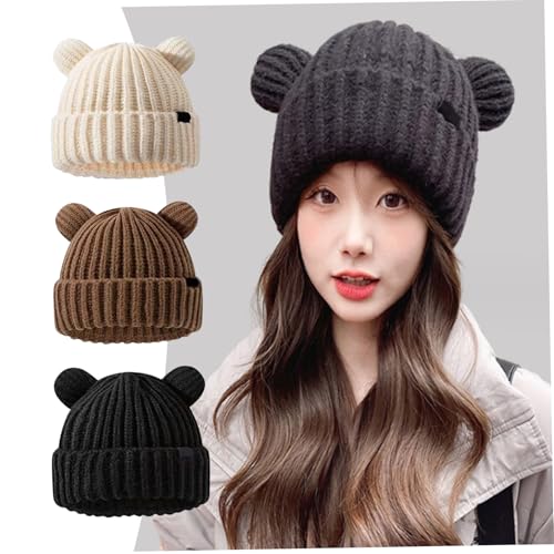 Gorro de punto de oso para esquiar y andar en bicicleta con puños 3