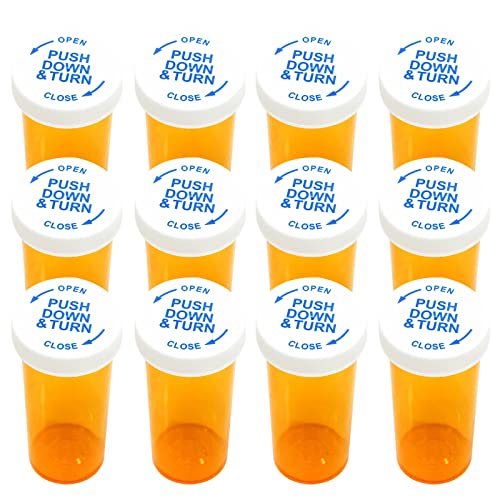 Pill Bottles with Child Resistant Cap, Prescription Vials - Push Down and Turn - Empty Medicine Plastic Containers Safety Cover for Personal Medication & Pharmacy (30dram, Amber, 12pcs)