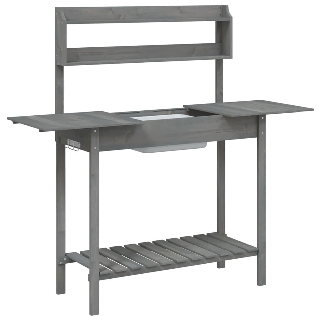vidaXL Mesa para macetas con Fregadero Abeto Gris 147,5x44x139,5 cm, Mesa de plantación, Banco para macetas, Banco para macetas al Aire Libre