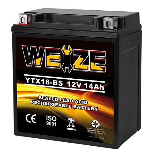 Weize YTX16-BS High Performance - Maintenance Free - Sealed AGM Motorcycle Battery EXT16