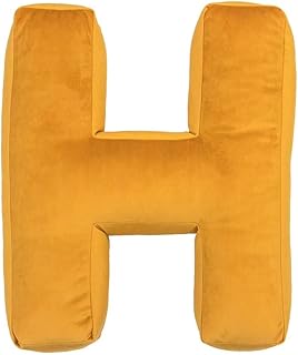 Wadser Letter Throw Pillow Velvet Alphabet Cushion Decorative Pillow Nursery Decor Toddler Toy Gift Yellow Letter H, 15.7x13.7x3.9 in