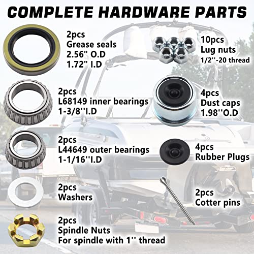 Grepspud 2 Sets Trailer Idler Hub Kits 5 On 4.5 For 3500 Lbs Trailer Axle, With Extra 2Pcs Dust Caps & 4Pcs Rubber Plugs, 5X4.5 Trailer Replacement Hub 5-Hole Trailer Wheel Hubs Kit 5 Lug Bolt #TOP1
