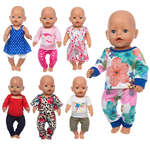 ZQDOLL 7 Sets 14-16 Inch Baby Doll Clothes Dress Outfits for 43cm New Born Baby Dolls,15 Inch Bitty Baby Doll and American 18 Inch Girl Doll