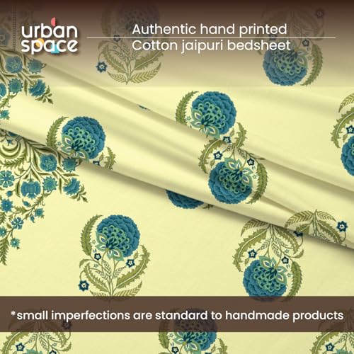 Image of Urban Space 100% Cotton Handcrafted Premium Printed Double Size Bedsheet with 2 Pillow Covers, 240 TC Cotton Double Bedsheet (90 x 100 Inches, Chaandbali Sage Green)