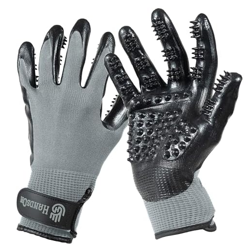 H HANDSON Pet Grooming Gloves - Patented #1 Ranked, Award Winning Shedding, Bathing, & Hair Remover Gloves - Gentle Brush for Cats, Dogs, and Horses (Grey, Small)