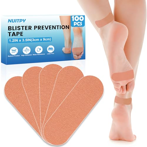 100 PCS Blister Prevention Tape, 1.2in x 3.5in Blister Tape, Precut Blister Bandages for Toes...