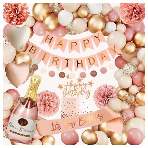 Geburtstagsdeko Mädchen Frauen, Geburtstag Deko Rosa Beige, Deko Geburtstag Frau, Kindergeburtstag Birthday Decorations mit Happy Birthday Girlande Ballon Girlande Pompons für Boho Party Deko