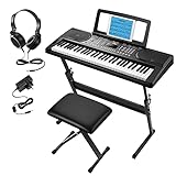 Moukey MEK-200 Electric Keyboard Portable Piano Keyboard Music Kit with Stand, Bench, Headphone, 61 Key Keyboard, Black