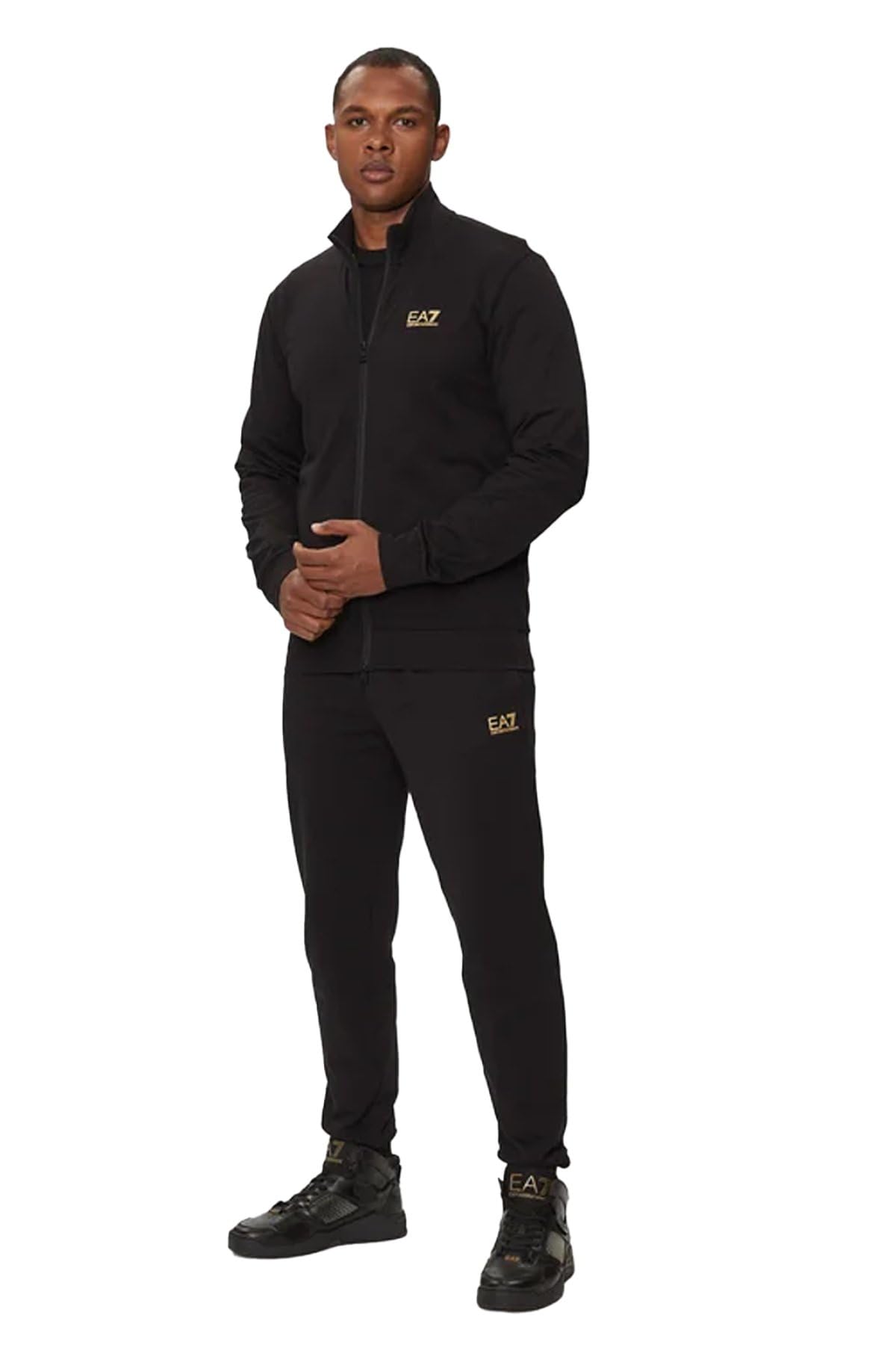 EA7 Uomo Tuta Con Zip Integrale Con Logo, Black/​Gold, XXL