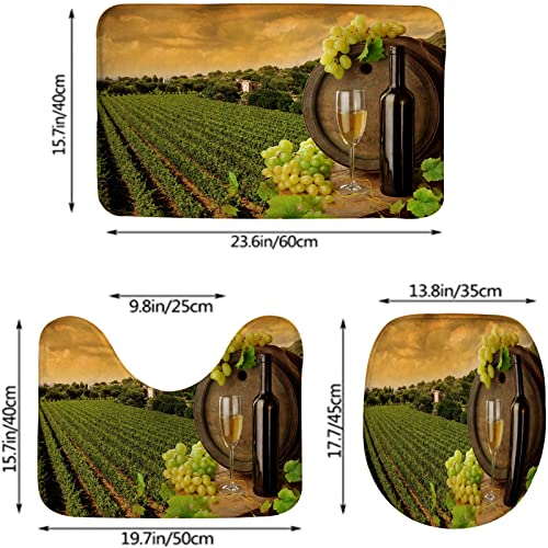 Badezimmerteppich-Set, 3-teilig, Weintrauben und Sonnenuntergang, waschbarer Badteppich, rutschfest, mit Rückenpolster, Konturteppich und Toilettendeckelbezug – Bild 3
