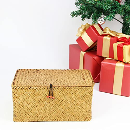 Casaphoria Large Square Sea Grass Baskets For Storage Seaweed Woven Sundries Baskets Sturdy And Durable Natural Material For Make-Up With Lid Big Rectangular Seagrass Towel Baskets For Organizing #TOP6