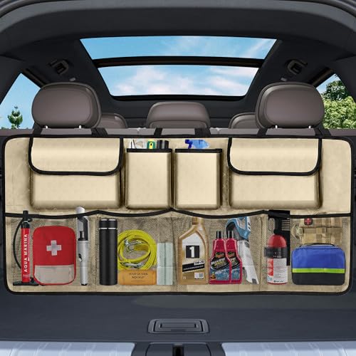 Image of Car Trunk Organizer and Storage, Large Capacity Backseat Hanging Storage Accessories, Backseat Car Organizer for SUV /MPV /Truck (Champagne)