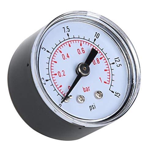 Waagerecht Manometer, 1/8 BSPT-Stecker NPT Unterer Anschluss Vakuummeter, Druckmesser Mechanisches Manometer für Luft-Wasser-Öl(0–15 Psi, 0–1 Bar)