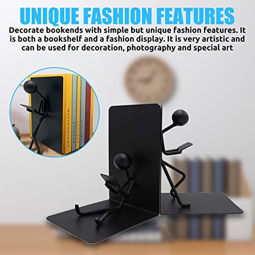 Bookends Decorative, 2Pcs Heavy Duty Metal Unique Bookends, Book Ends Metal Black Heavy Duty Man, Iron Bookends For Use As Bookshelf Decor, Home, Office Or Kitchen Shelves #TOP4