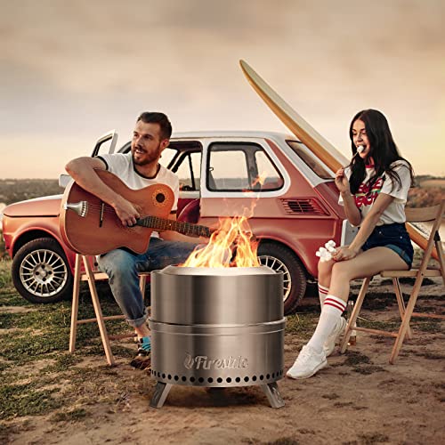 Turbro 19 Inch Smokeless Fire Pit For Outdoor Wood Burning, Portable 304 Stainless Steel Camping Stove With Stand, Removable Ash Pan, Waterproof Storage Bag, Unique Nested Design, Pluto R19-Ss, Silver #TOP6