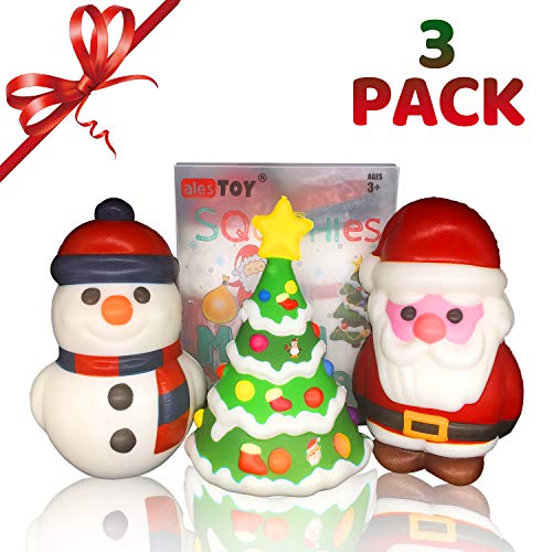 alesTOY Christmas Squishy Pack, Slow Rising Jumbo Santa & Friends Squishies - Kawaii Soft Squishies in A Gift Worthy Box (3-Pack)