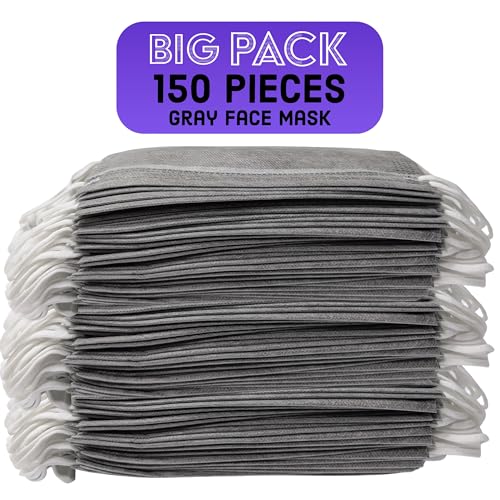 150PCS Gray Disposable Face Masks, Non-medical, 3 Layer Protection Face Masks for Adult, Teenager, Seniors Bag 150pcs (Gray) - Thumbnail 2