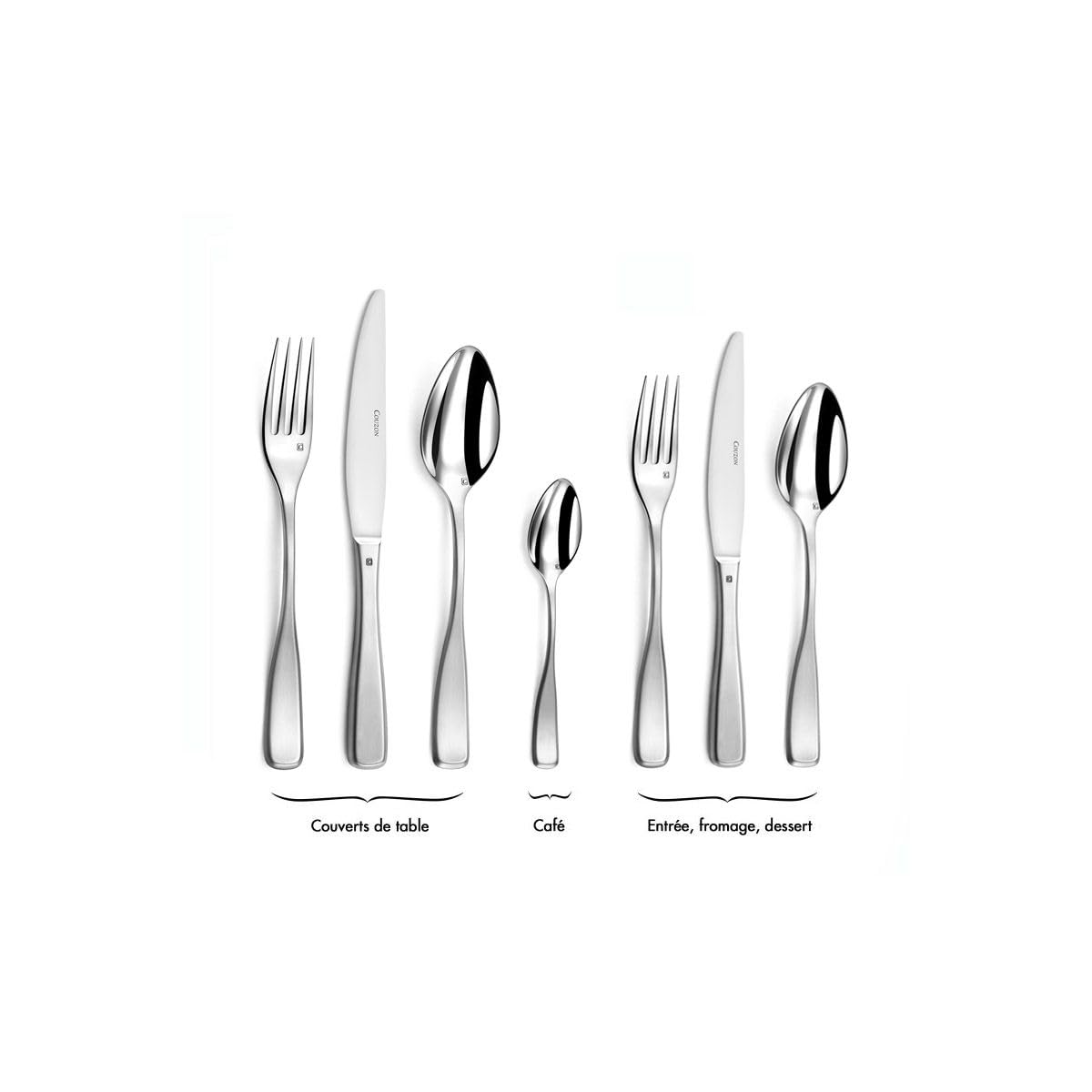 COUZON - 12 cuillères de table - Millenium - 18/10, Finition mi/brossé, Epaisseur 3.5 - Inox