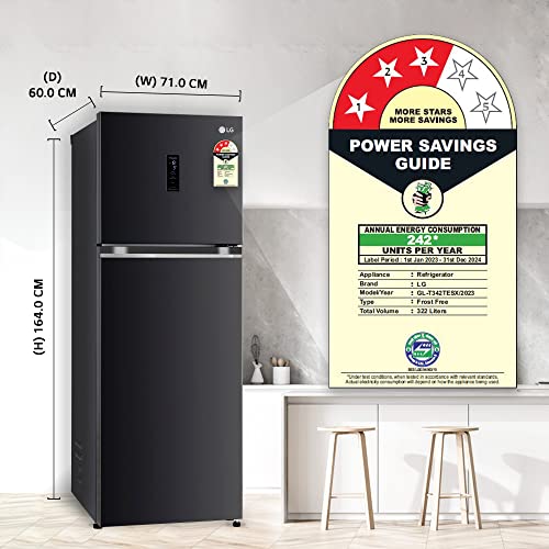 Image of LG 322 L 3 Star Smart Inverter Wi-Fi Frost-Free Double Door Refrigerator (‎2023 Model, GL-T342TESX, Ebony Sheen, Door Cooling+ & Convertible)