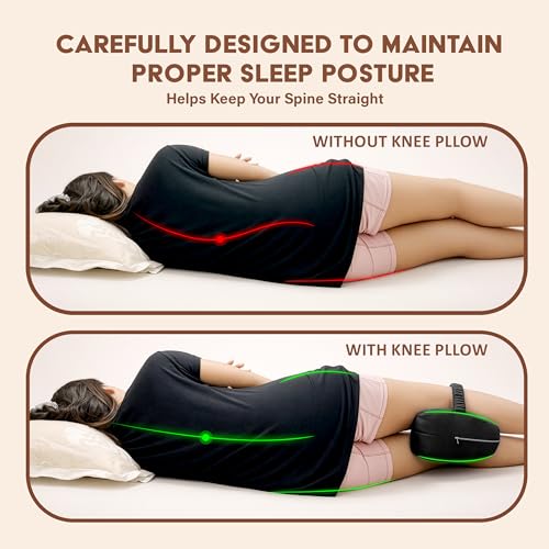 Image of Orthopedic Knee Pillow for Side Sleeping Black- (2 Years Warranty) Adjustable Strap, Memory Foam with Washable Zip Cover, Pain Relief, Hip, Back Knee Support, Knock Knee Pillow for Leg Support