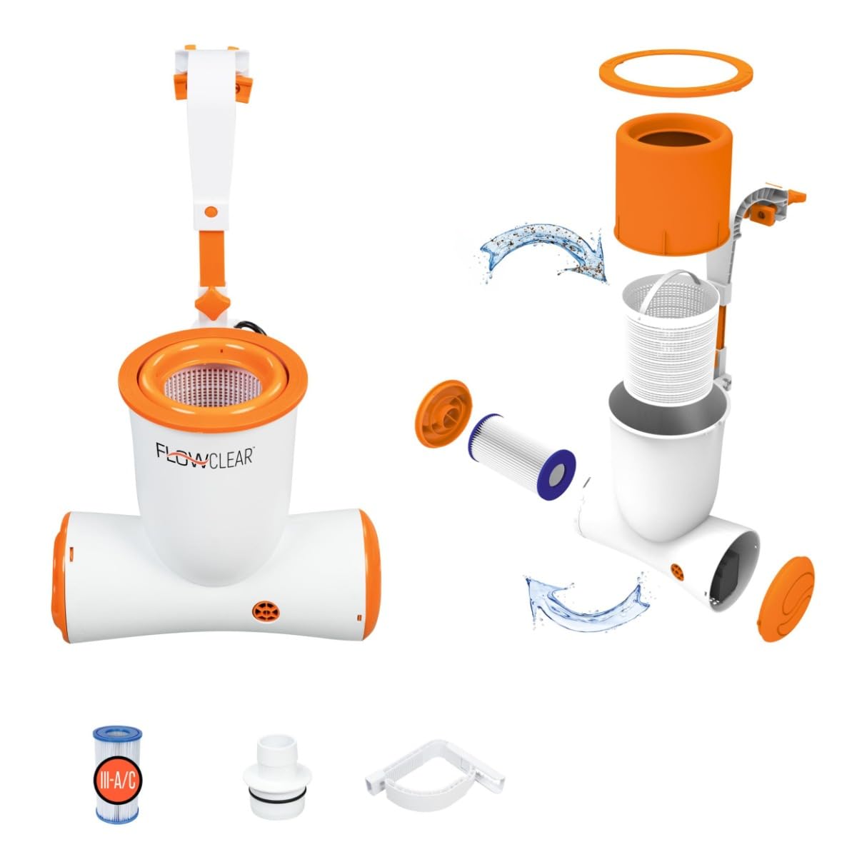 Bestway Skimatic Filter Pump 680Ga, White/Orange, 58462-19, Floorclear