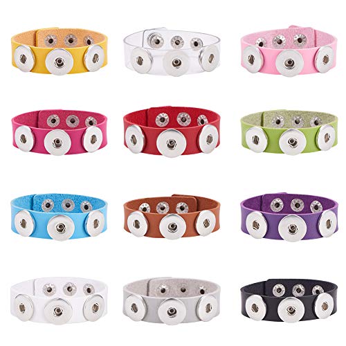 PH PandaHall 12 Colors Snap Charm Bracelet Bangle for 18mm Snap Button Jewelry Snap Bracelet Wristbands Adjustable Jewelry for Women Men Jewelry Gift DIY, 8.5in long