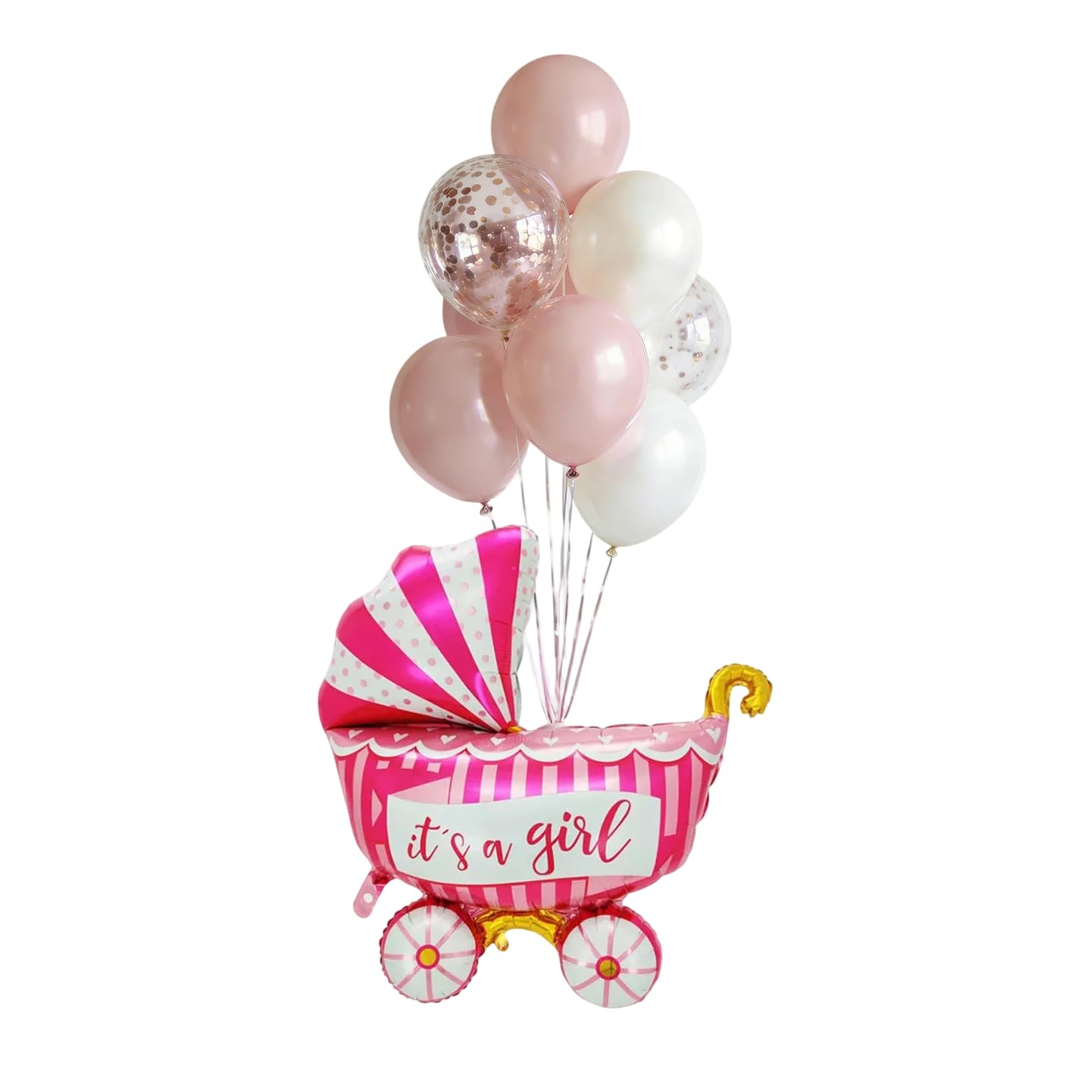Photo 1 of It's a Girl Balloon Set with Baby Carriage Foil Balloon & Pink Balloon Bouquet, Gender Reveal Decorations, Baby Shower Girl Party Supplies