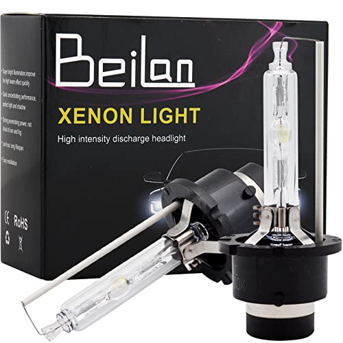 2 piezas D2S Faros de Coche Bombillas de Xenón HID - BeiLan 6000K Super Brillante Luz Blanco 35W 12V Lámpara Reemplazar para Halógeno o Bombilla Exteriores de Faro Delanteros LED