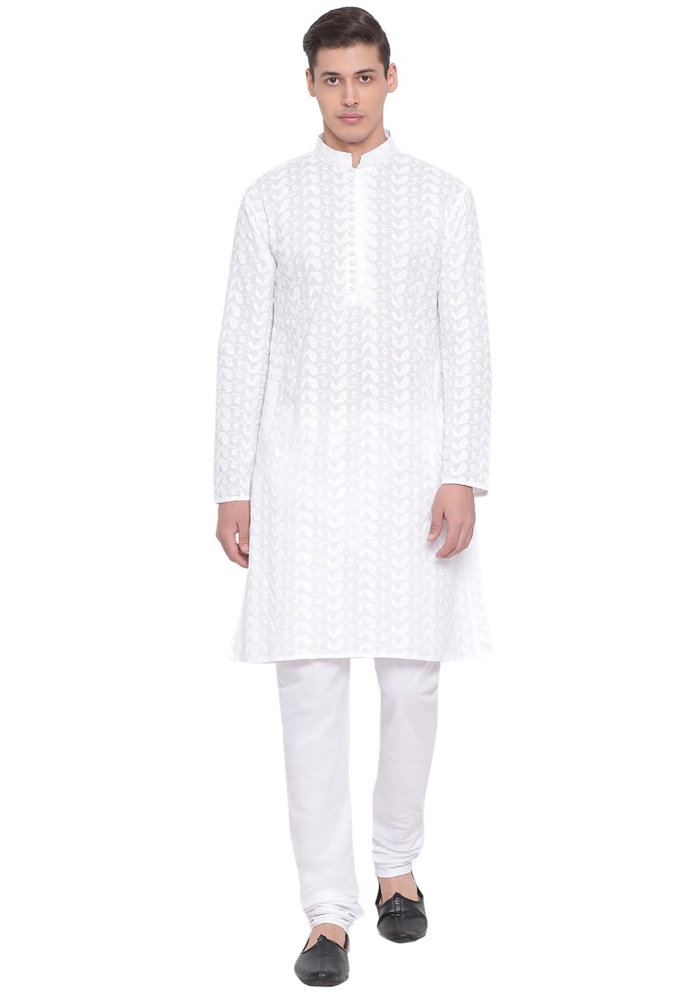 Mens Pure Cotton Kurta Pyjama Set - Classic Ethnic Attire for Timeless Style and Cultural Celebrations | Classic Ensemble Of Lukhnowi Chikankari Embroidered Full Sleeves Kurta