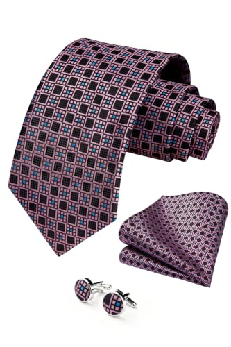 Image of HISDERN Ties for Men Paisley Tie and Pocket Square Cufflinks Set Formal Classic Floral Necktie Handkerchief Wedding Party