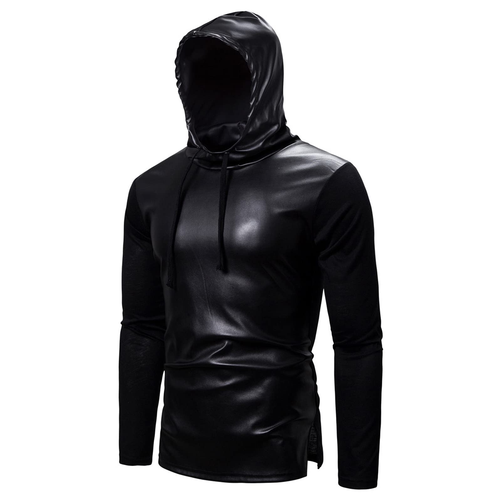 Pull en Cuir Veste Top, Veste de Moto en Cuir pour Hommes à Capuche Fermeture éclair Mode Vintage Décontracté Extérieur Coupe-Vent Veste Manteau