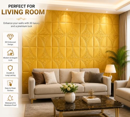 Image of REXOTEX Self-Adhesive Waterproof PE Foam 3D Wall Panels Wallpaper Sticker for Bathroom, Living Room, and Home Decoratio (70 x 77cm) (Pack of 25)