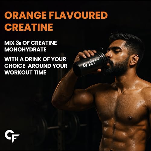 Image of Carbamide Forte Creatine Mono hydrate Powder | Micronized Creatine Monohydrate 308g | Micronized Monohydrate Creatine Supplement for Lean Muscle, Strength & Energy - Orange - 83 Servings - 308g