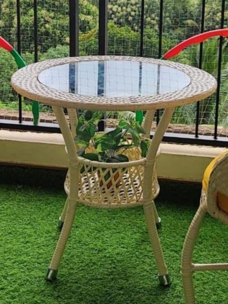 Image of India Outdoor 2+1 All Weather Wicker Patio Chair and Table Bistro Set with Powder Coated Iron Frame for Balcony Deck Garden Lawn Patio Poolside Terrace.